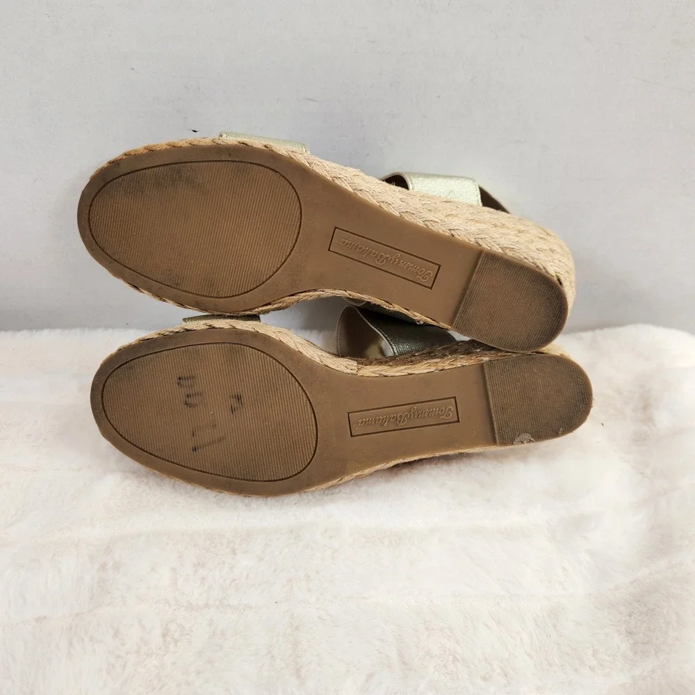 Tommy Bahama Sakura Gold Metallic Espadrille Wedge‎ Sandals Womens Size 10M